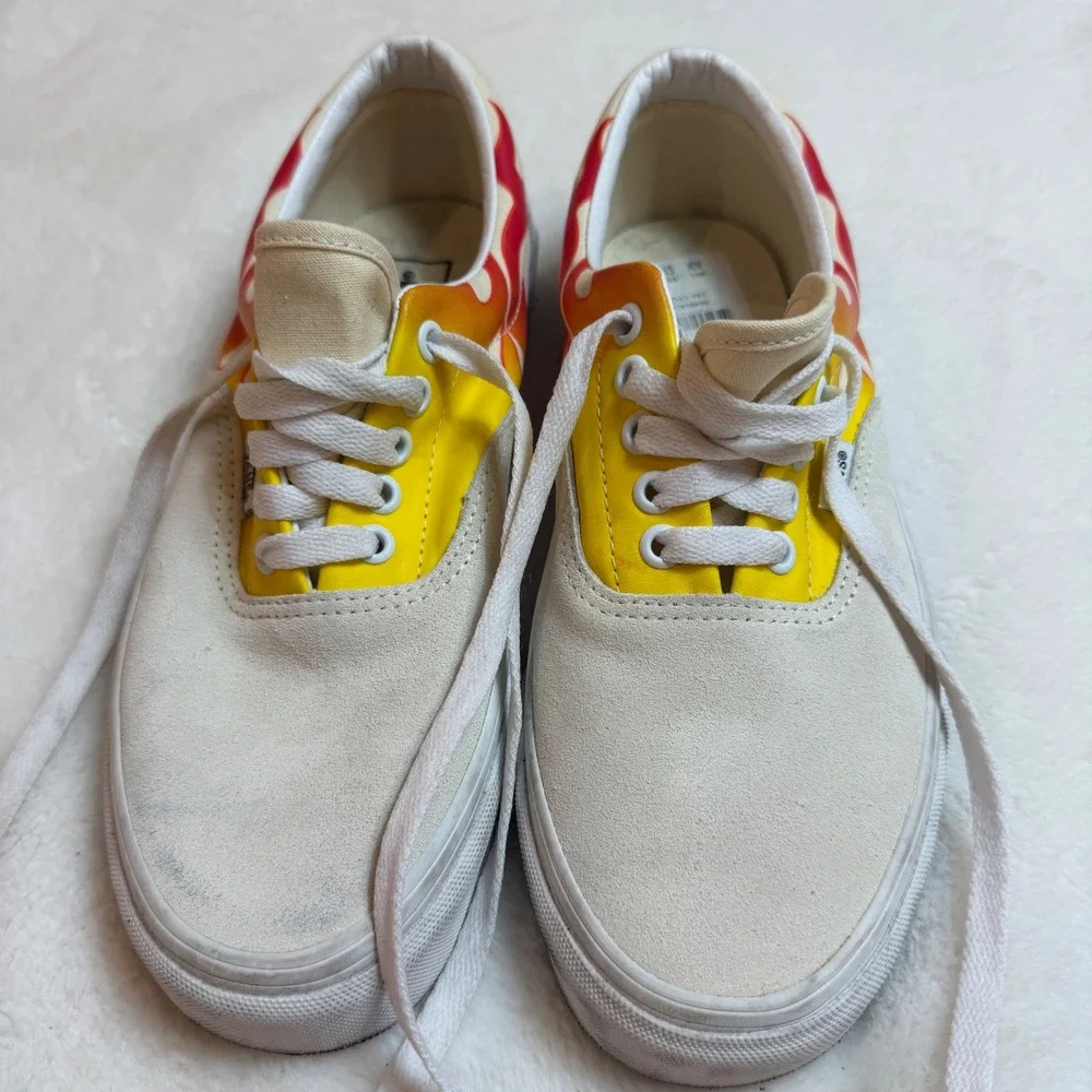 Vans Era Flame Cream White Yellow Red Suede Canvas Sneakers Mens 7.5 Womens 9
